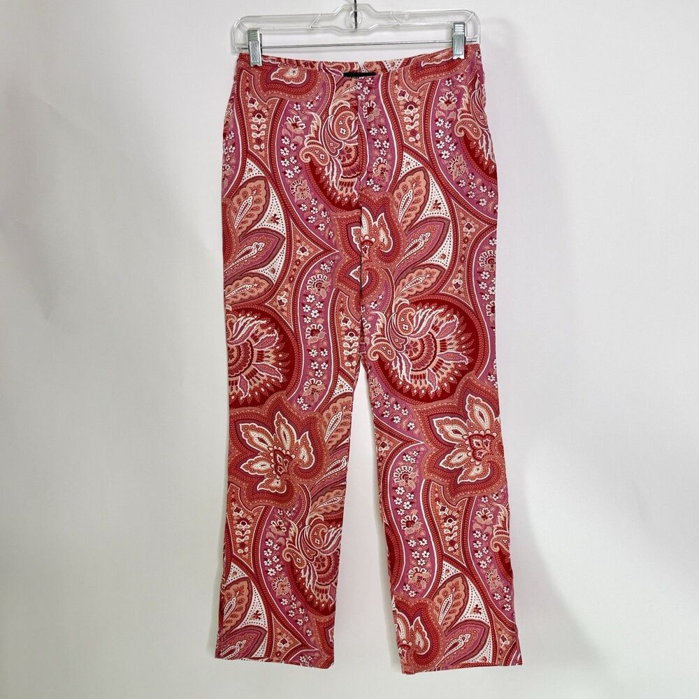 BANANA REPUBLIC Straight Leg Pants Womens Sz 4 Pink Paisley Italy Y2K Boho -READ